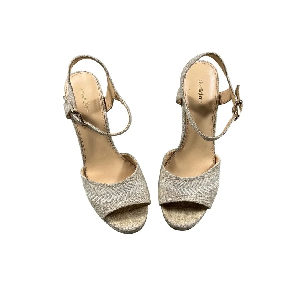 Limelight‎ Beige Espadrille Wedge Sandals Womens Size 9.5 Ankle Strap